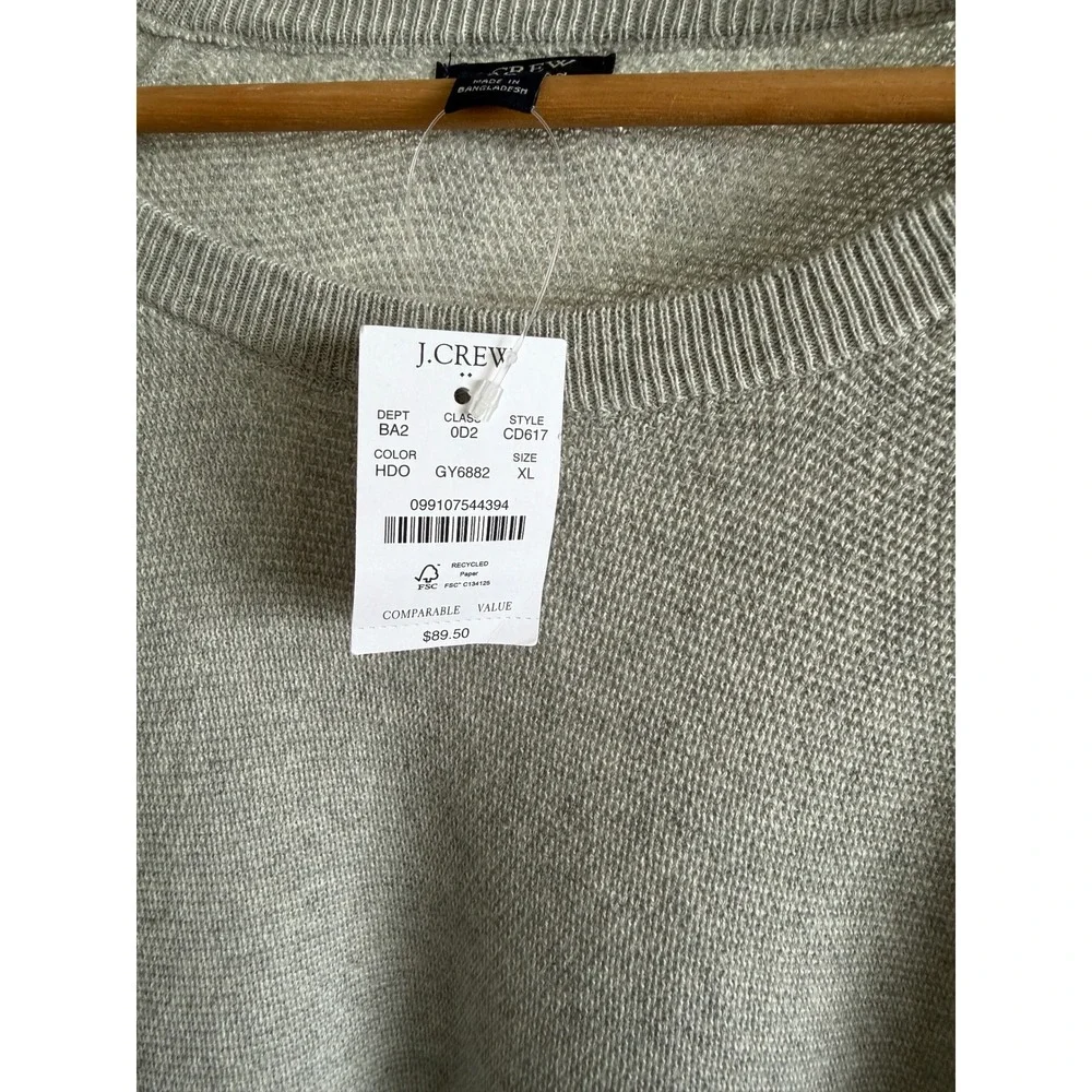 J.Crew Mens 100% Cotton Textured Raglan Crewneck Sweater Grey Heather XLarge NEW